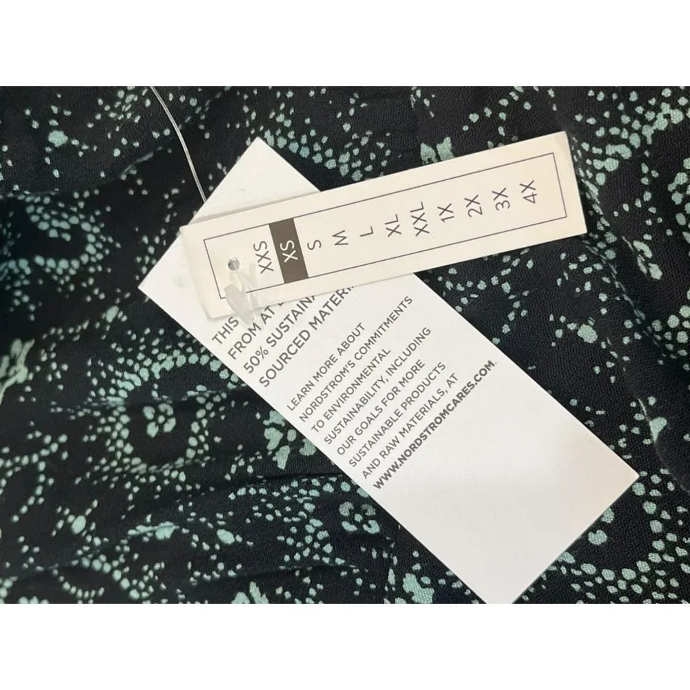 NWT BP Paisley Flutter Sleeve V-Neck Dress BLACK AND TEAL - SIZE XS - Picture 10 of 11